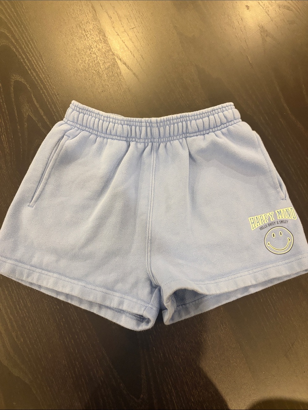 PacSun Light Blue "Happy Mind" Fleece Shorts